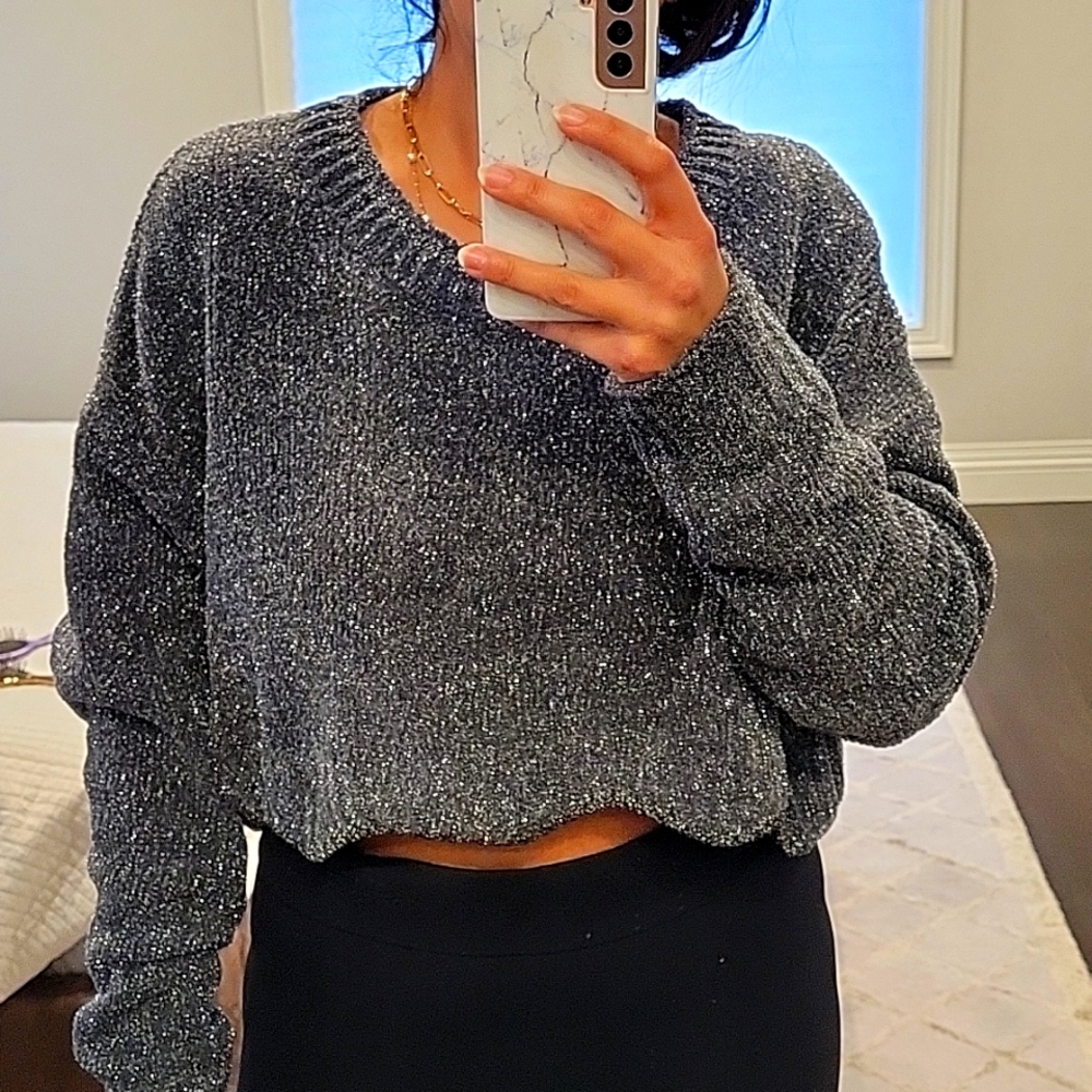WOMEN'S BRAND NEW ZARA KNIT SPARKLY SHIMMERY CROPPED SWEATER SIZE MED